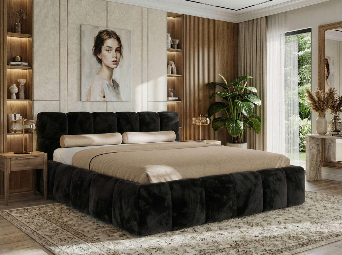 ČALOUNĚNÁ POSTEL NIRA CLASSIC 160/200 - Černá Plyš - černá, textil (160/200cm) - MKS