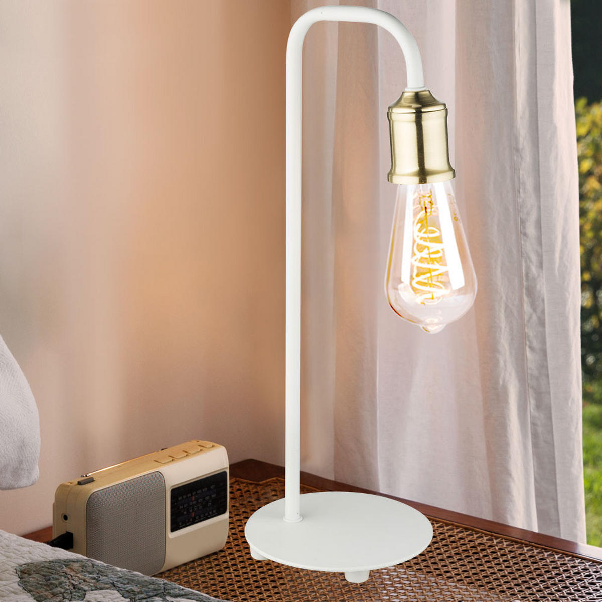 TISCHLEUCHTE LUDWIG Weiß Messing - Weiß, Metall (16.4/15/50cm) - Globo Lighting