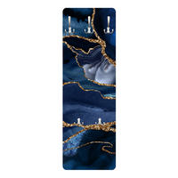 WANDGARDEROBE - Goldene Glitzer Wellen vor Blau 34/105 cm - Blau, Holzwerkstoff (34/105/1.6cm) - Bilderwelten