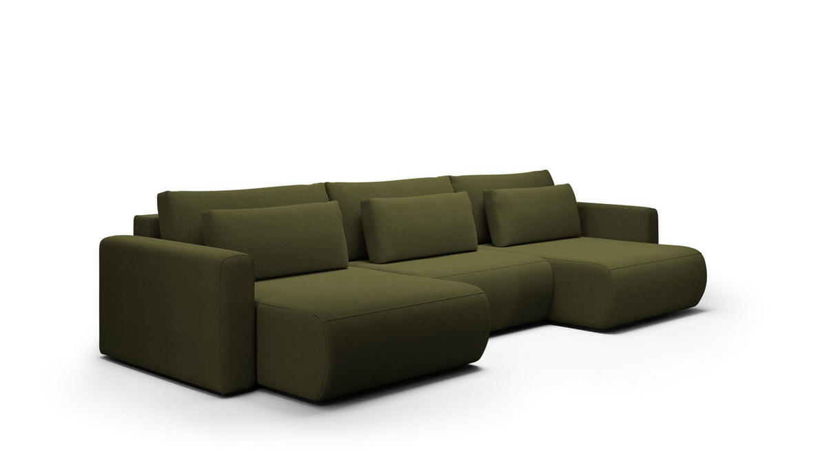 ECKSOFA mit Schlaffunktion U Grün olive - Dunkelgrün, Textil (340/149cm) - Furnisell