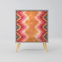 SIDEBOARD INDIAN FOLK, Grau, 57,5x42x75,5 cm, Goldfarbene Metallfüße - Goldfarben/Multicolor, Holzwerkstoff/Metall (57.5/75.5/42cm) - SpaceRebels