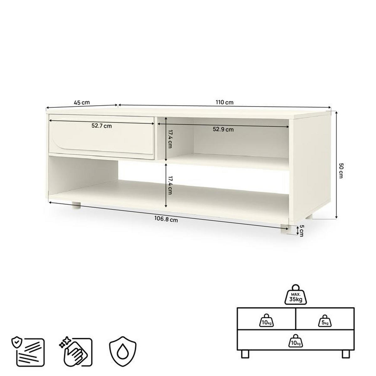 COUCHTISCH FLORA, beige, 110 cm, 1 Schublade, Melaminoberfläche - Beige, Holzwerkstoff (45/110/50cm) - Casanoov