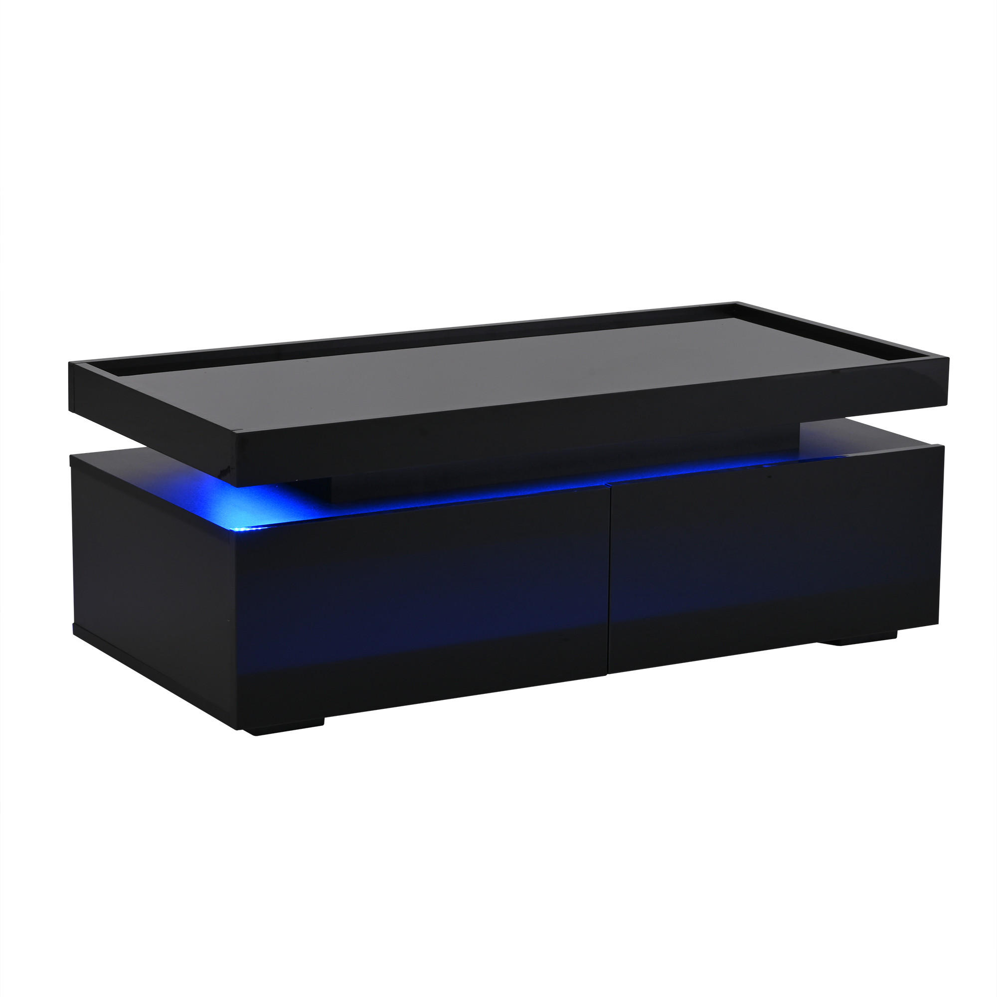 COUCHTISCH 95x45x35cm Schwarz-Hochglanz LED-App-Steuerung 2-Schubladen - Schwarz, Holz (111/54.28/16.08cm) - Raelunyi
