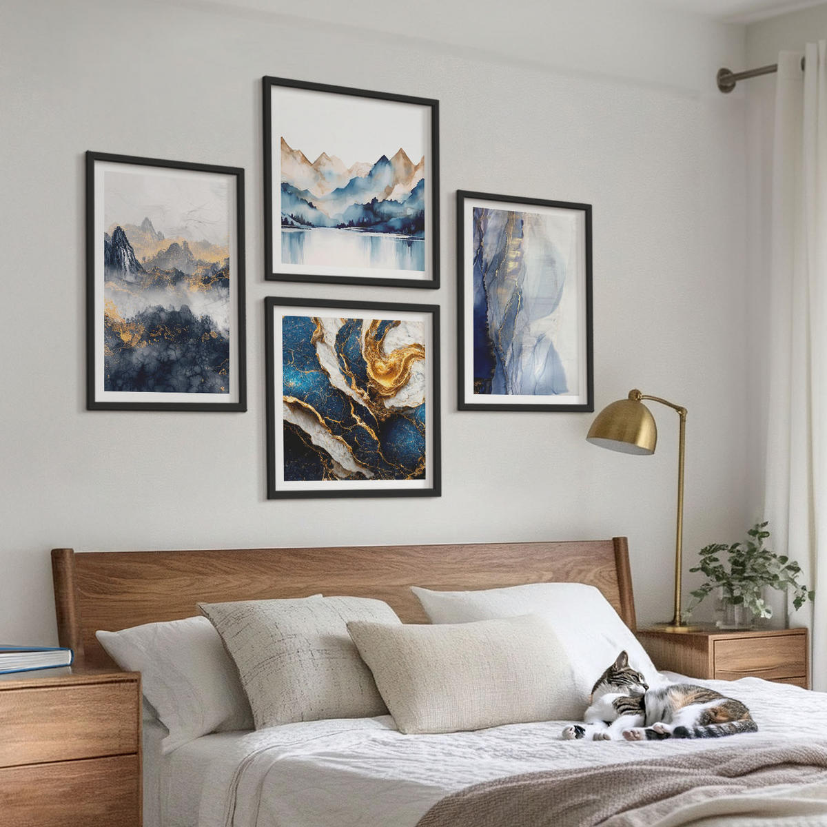 WANDBILDER 4er-Set - 50x50 cm & 40x60 cm Schwarzer Rahmen - Blaue Berglandschaften - Schwarz, Kunststoff (50/50cm) - ArtPrintCave