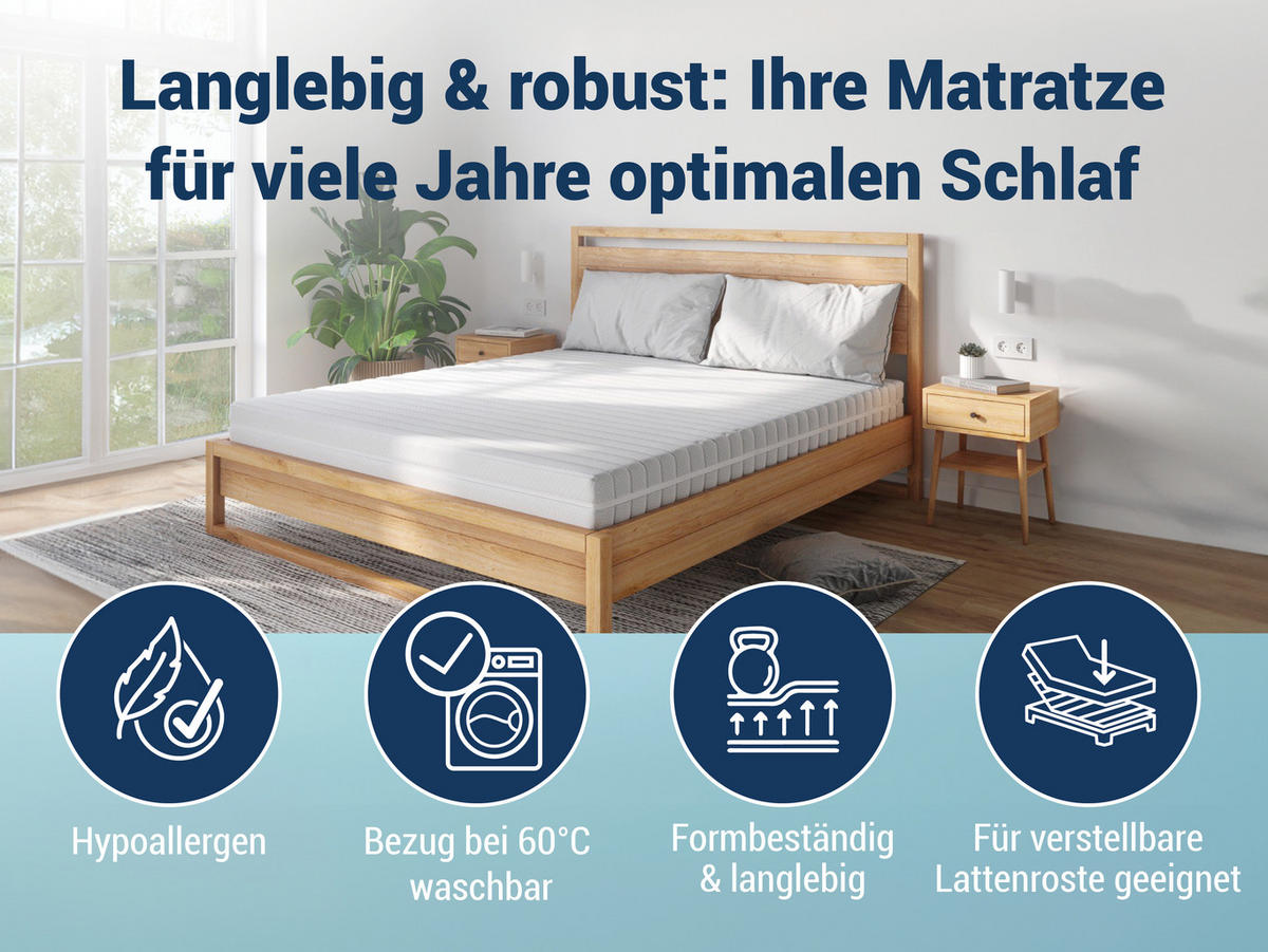 KALTSCHAUMMATRATZE KSP-500, 7 Zonen, Größe: 100x200, Härtegrad: H3 / H4 - Wendematratze - Weiß, Textil (100/200cm) - Betten-ABC