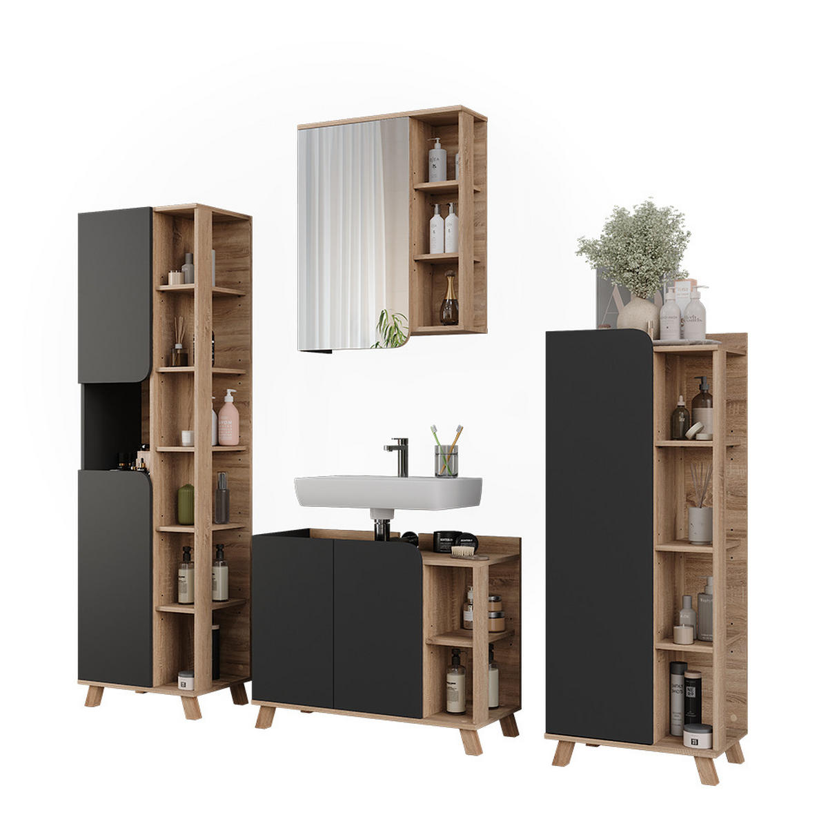BADMÖBEL-SET Karen Sonoma/Anthrazit 4 Teile - Anthrazit, Holzwerkstoff (80/65/35cm) - Vicco