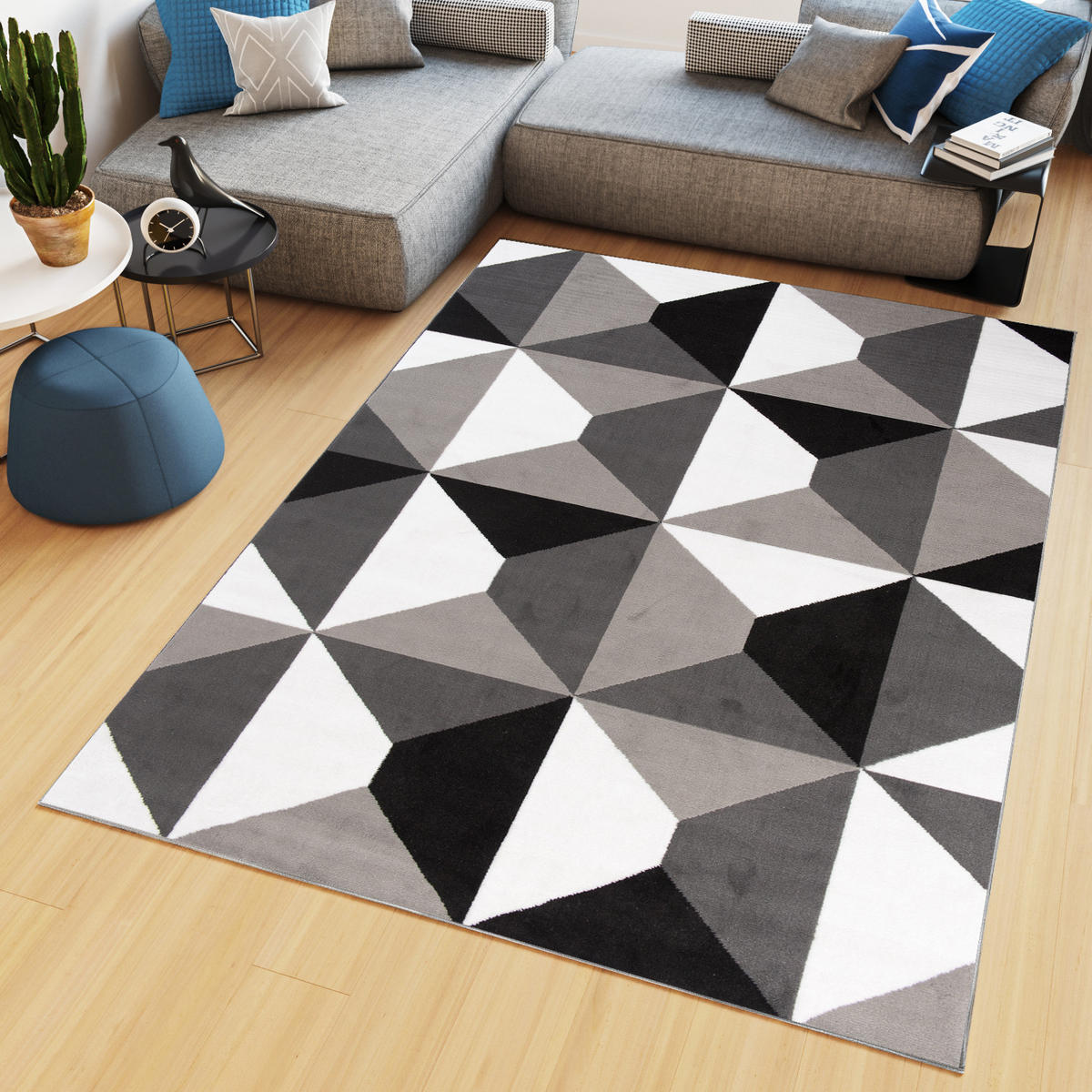 TEPPICH MAYA Grau Vierecke Geometrisch Figuren 130/190 cm - Grau, Textil (130/190cm) - Tapiso