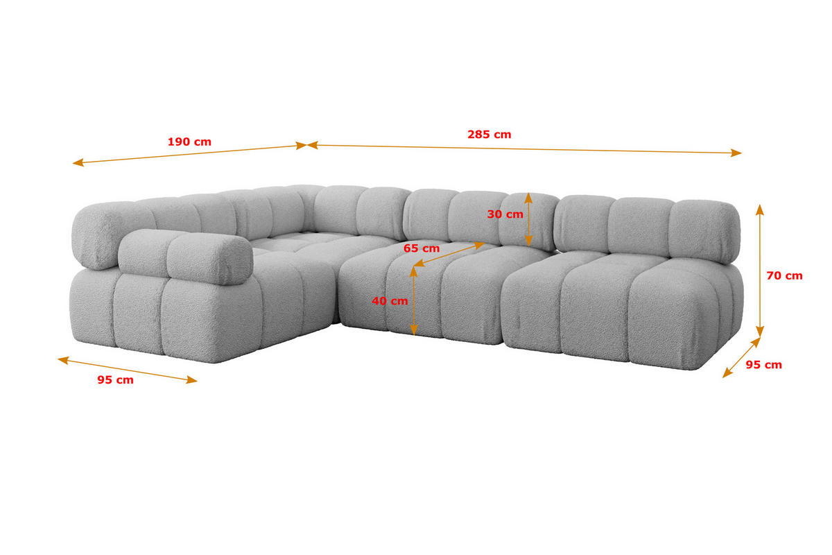 ECKSOFA modulares Sofa Mende-L2 - 285x190x70 cm Hellgrau Bouclé - Hellgrau, Holzwerkstoff/Textil (285/190cm) - ALTDECOR