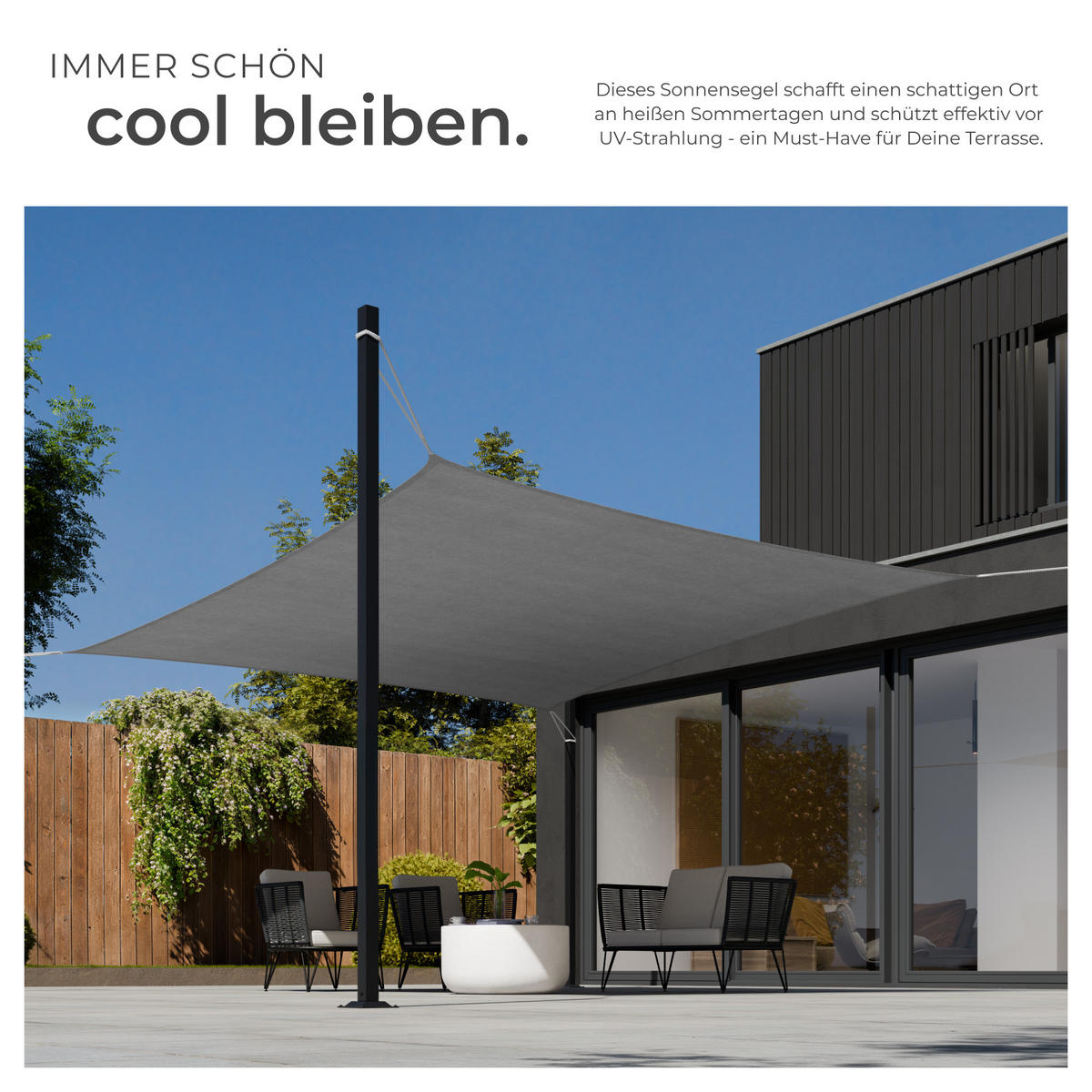 SONNENSEGEL ,inklusive Spannseile,grau - Grau, Kunststoff (400/400cm) - tectake