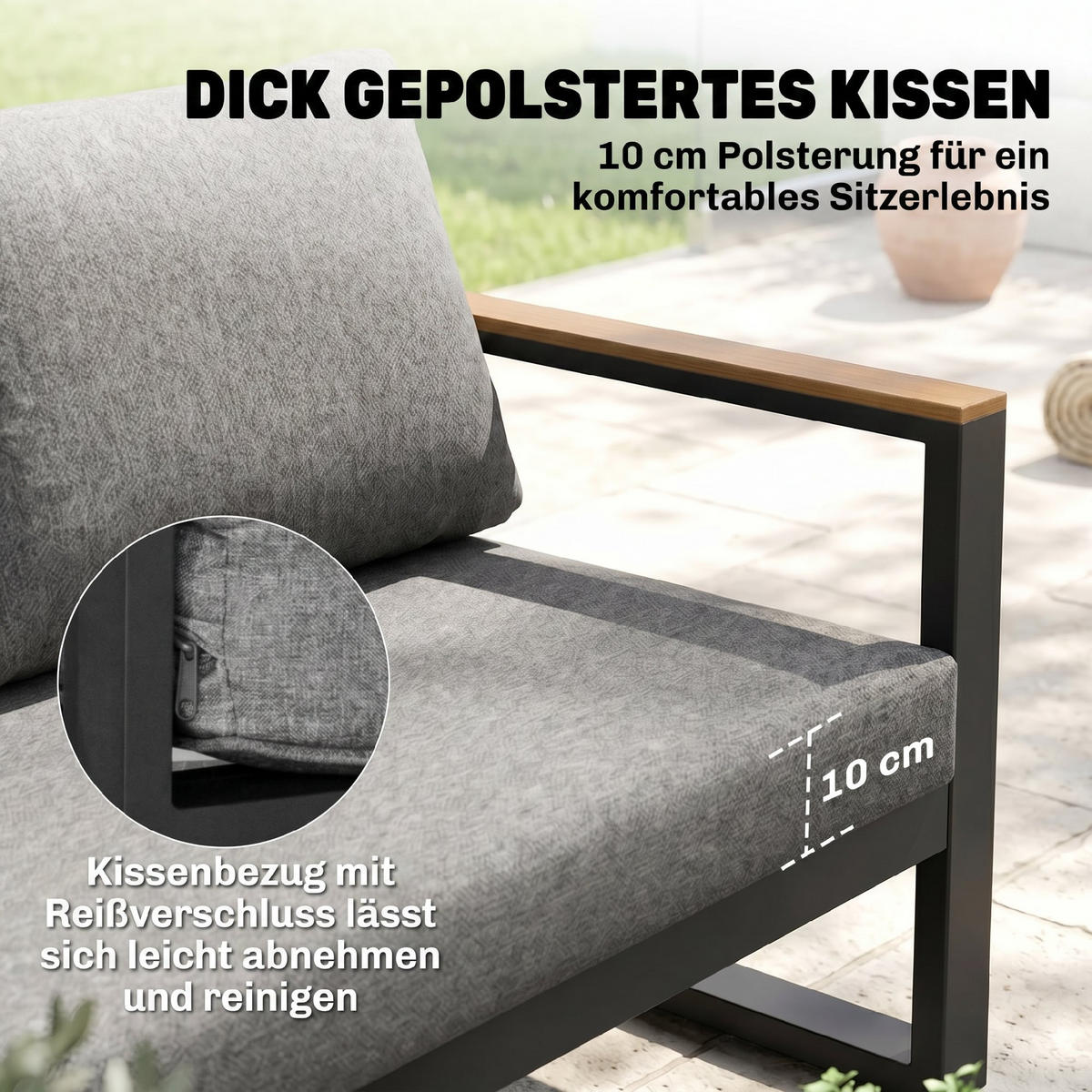 GARTENSET 5-teilig Dunkelgrau 148.0/61.0/71.5 cm - Dunkelgrau, Metall