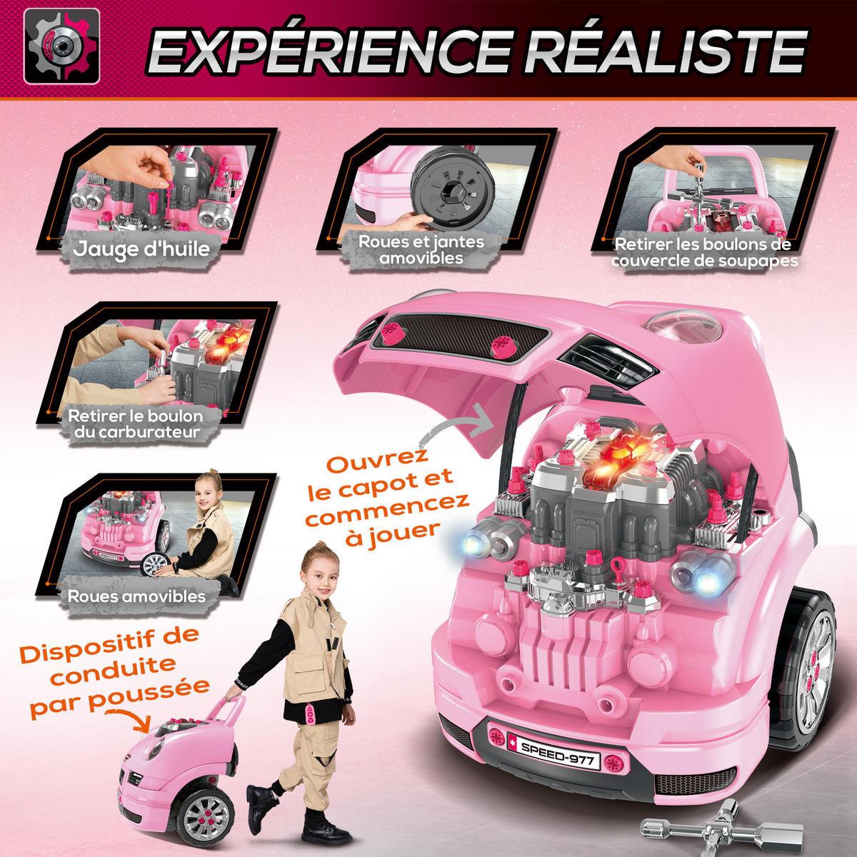 SPIELZEUG-LKW DE-18727 2-in-1 Mechaniker-Set mit Licht & Sound Rosa - Pink, Kunststoff (99.06/119.38/101.6cm) - ComfortXL