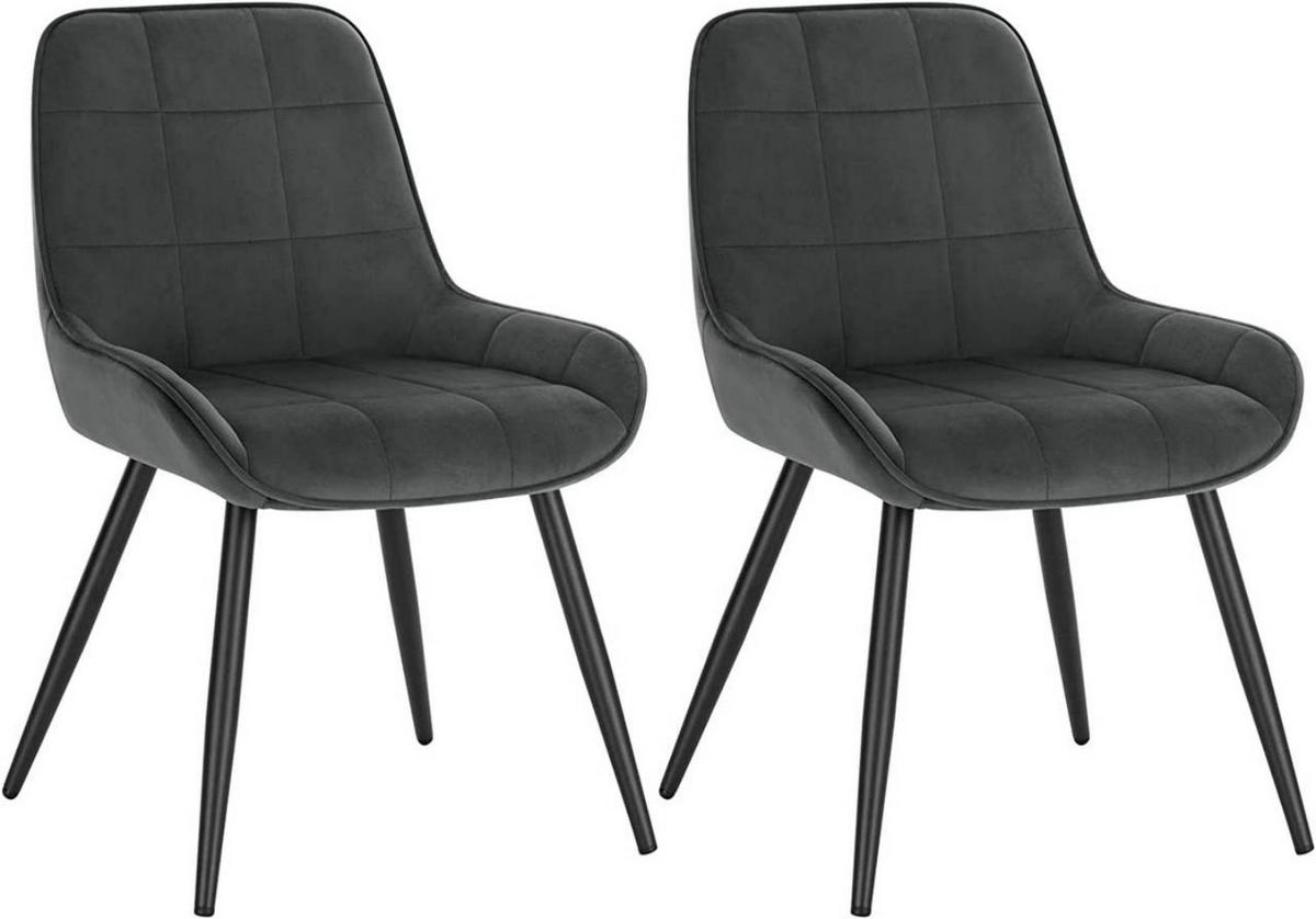 ESSZIMMERSTUHL 2er-Set, Polsterstuhl, Samt, Dunkelgrau - Dunkelgrau/Schwarz, Textil/Metall (52.5/81.5/62cm) - Woltu
