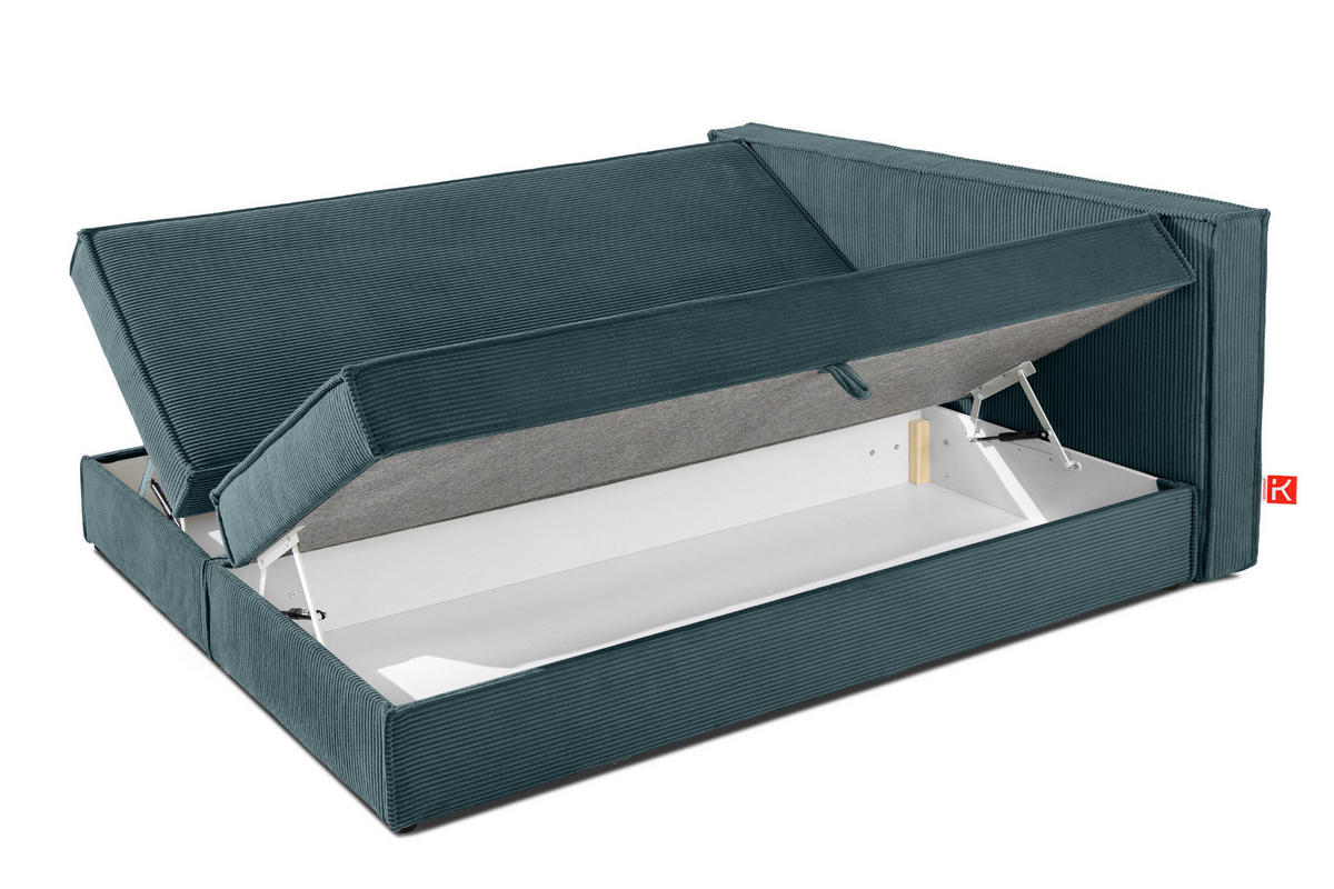BOXSPRINGBETT ROTI mit Stauraum, blau - Blau/Schwarz, Holz/Holzwerkstoff (180/200cm) - KONSIMO®