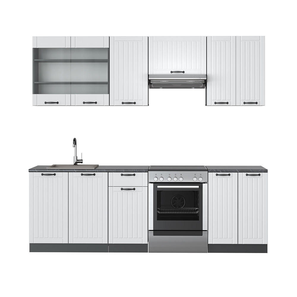 KÜCHENZEILE Fame-Line Weiß Landhaus/Anthrazit 240 cm, AP Anthrazit - Anthrazit/Creme, Holzwerkstoff (240/81.6/60cm) - Vicco