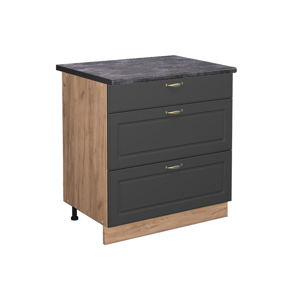KÖKSUNDERSKÅP Fame-Line Antracit guld 80 cm med 3 lådor, AP antracit Antracit, Ekfärgad 82/80/60 cm