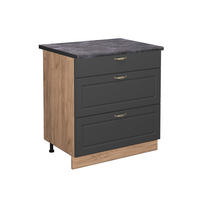 KÜCHENUNTERSCHRANK Fame-Line Anthrazit-Gold 80 cm mit 3 Schubladen AP Anthrazit - Honigeiche/Anthrazit, Holzwerkstoff (80/82/60cm) - Vicco