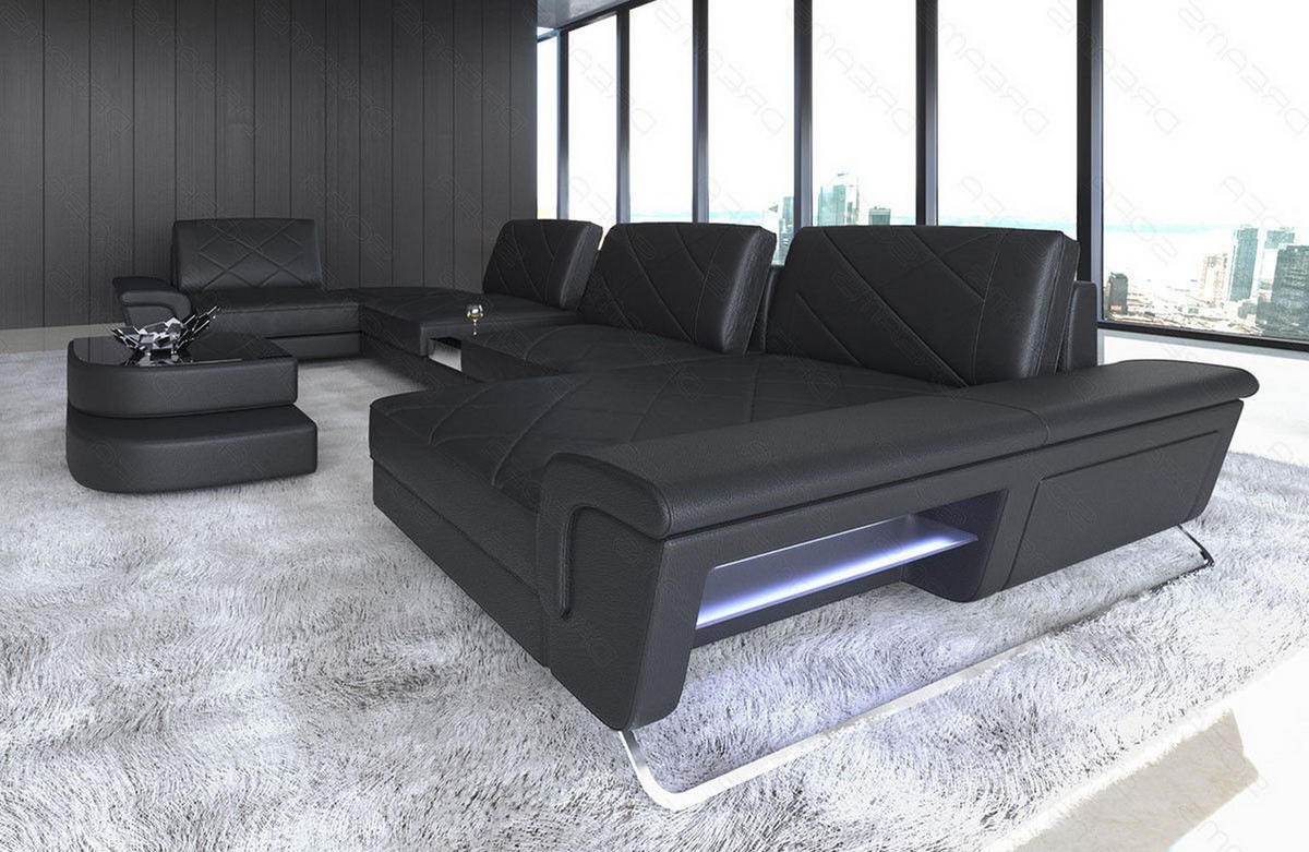 WOHNLANDSCHAFT Bari U - Schwarz, Leder (456/89/243cm) - Sofa Dreams