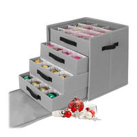 WEIHNACHTSKUGEL-AUFBEWAHRUNGSBOX - Grau, Wellpappe/Textil (36.5/40/36.5cm) - Relaxdays