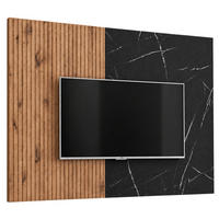 WANDPANEEL schwarz, Vicking Eiche 160 x 118 cm, TV Rückwandverkleidung mit schwarzer Mamor-Optik - Eichefarben/Schwarz, Holzwerkstoff (160/118/1.6cm) - Inn.Furn