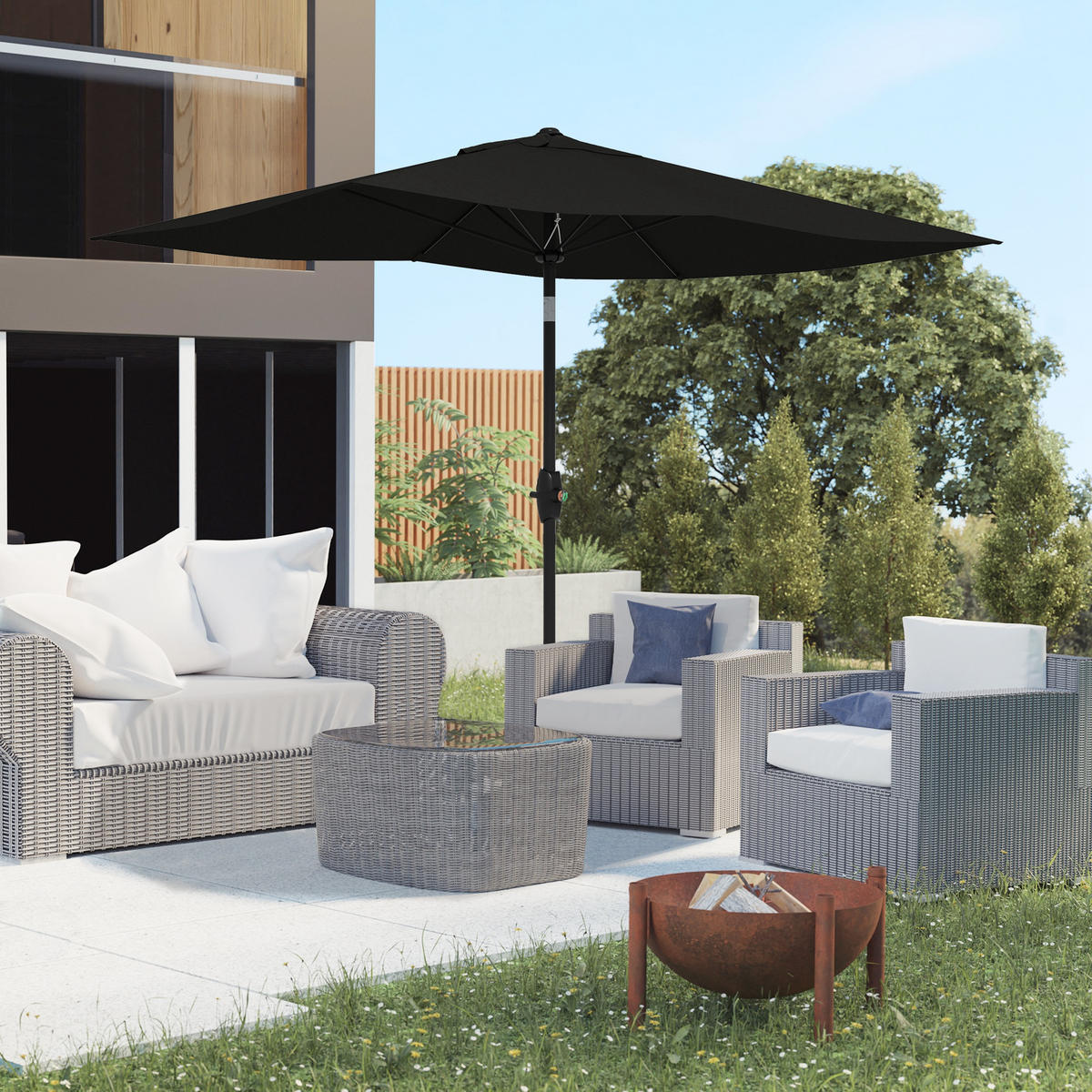 SONNENSCHIRM DE-11460 rechteckig, neigbar, 3 x 2 m Schwarz - Schwarz, Metall (200/290cm) - ComfortXL