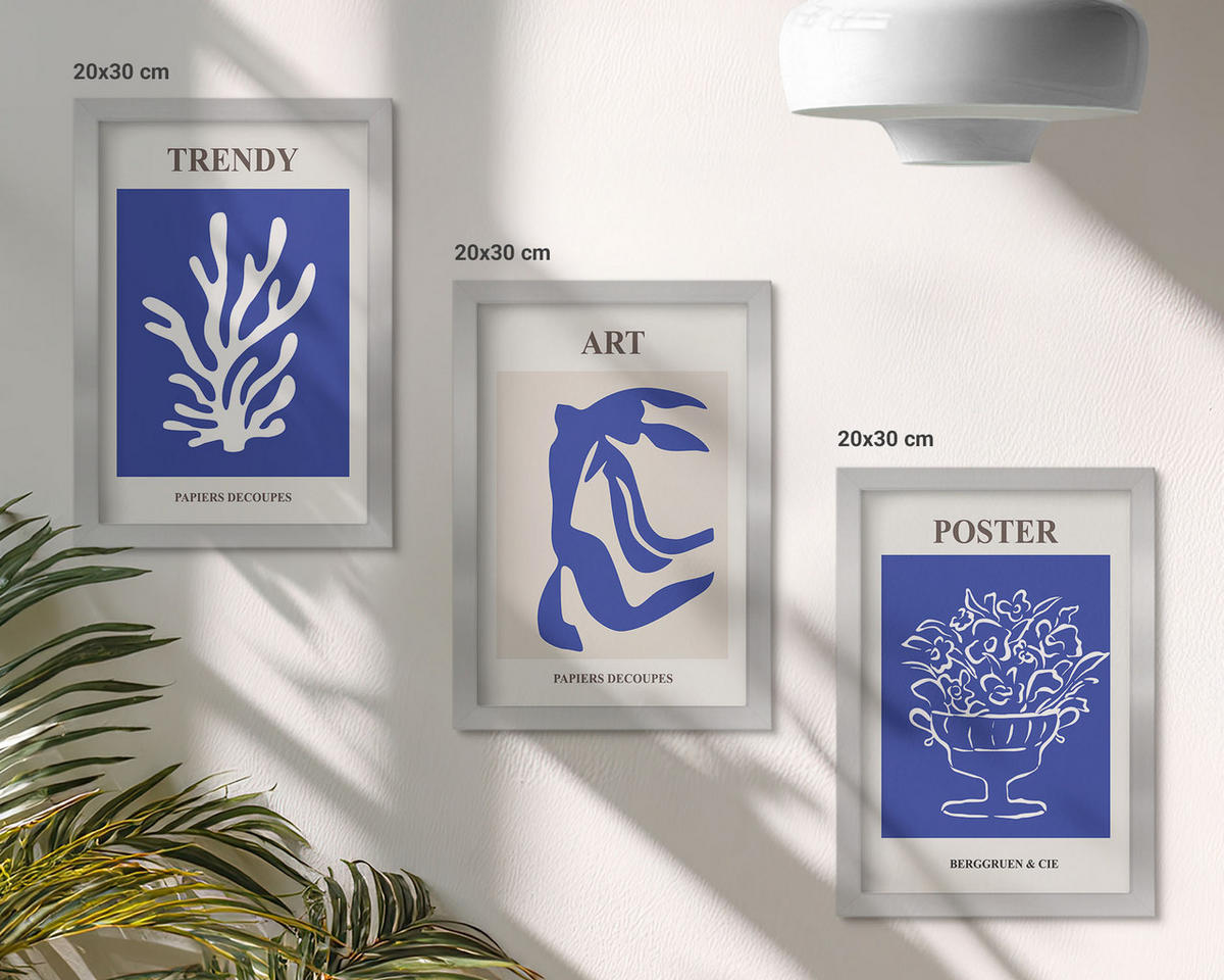 WANDBILDER 3er Set - 20x30 cm Silberner Rahmen - Matisses abstrakte Plakate - Silberfarben, Kunststoff (20/30cm) - ArtPrintCave