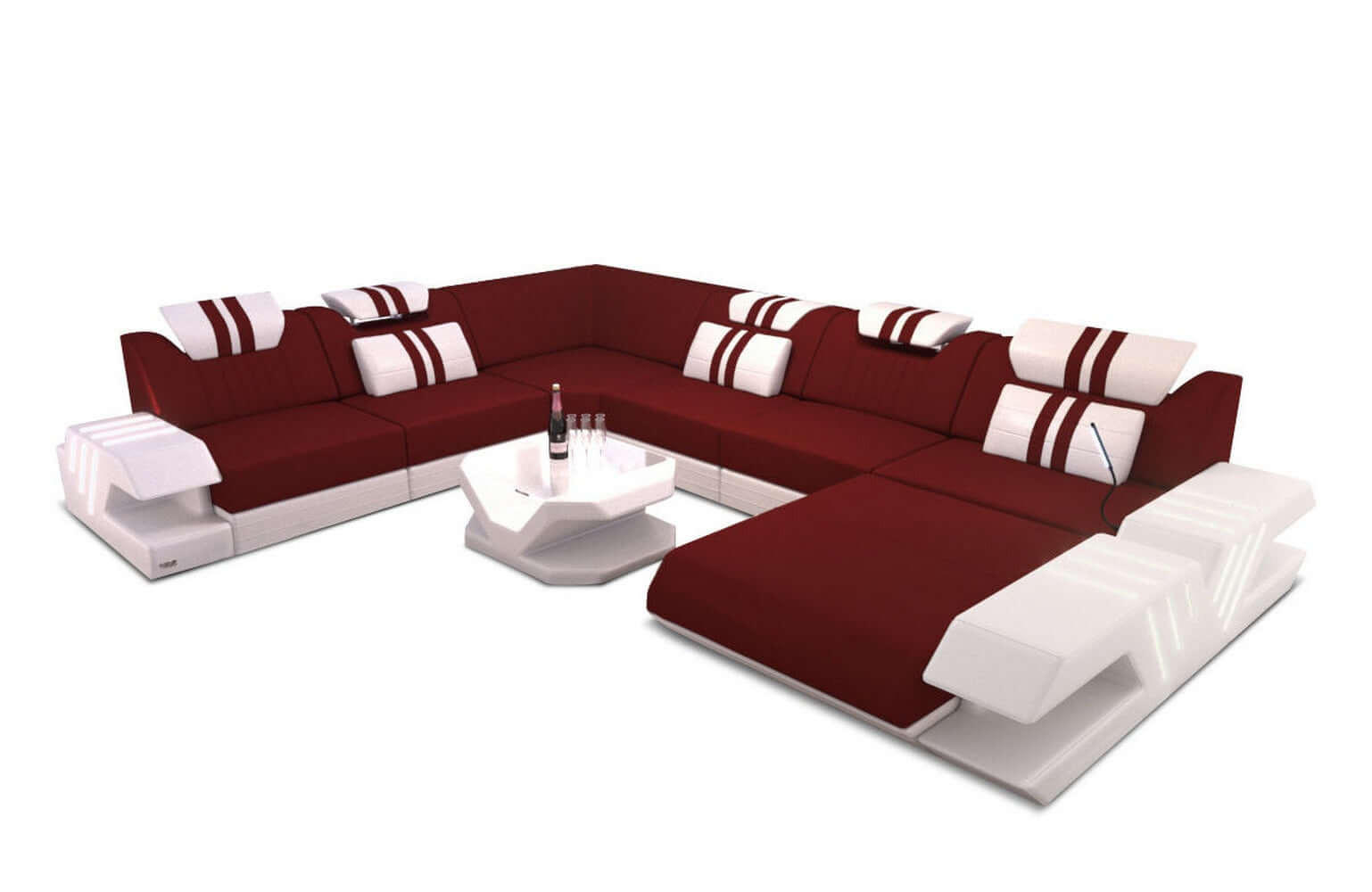 WOHNLANDSCHAFT Venedig Dunkelrot Weiß Mikrofaserstoff - Dunkelrot, Kunststoff (373/80/288cm)