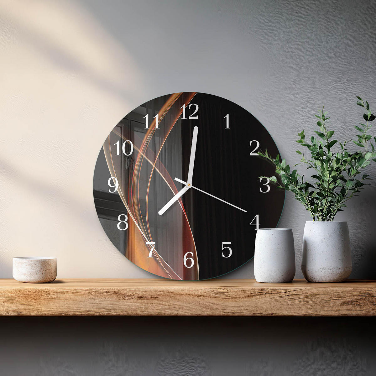 WANDUHR fi30 cm - Abstrakte Linien - Orange, Glas (30/30/0.4cm) - TULUP