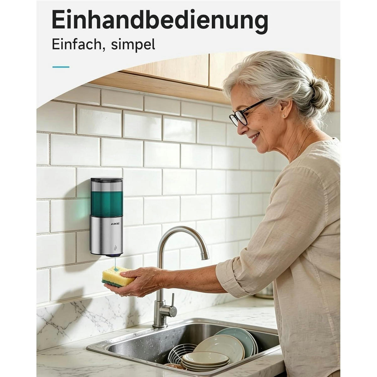 AUTOMATISCHER Seifenspender Wandmontage 400ml Edelstahl Gebürstetes Mattsilber - Silberfarben, Metall (8/19/8.5cm)