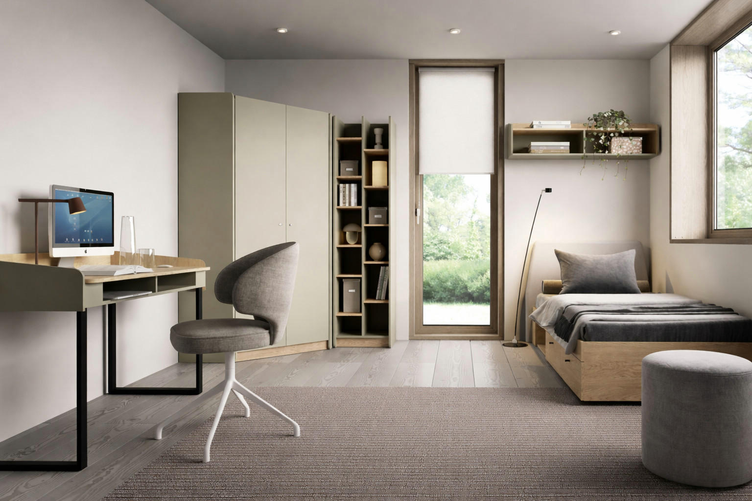JUGENDZIMMER Ara in Eukalyptus und Eiche 6 teilig mit Eckkleiderschrank - Hellgrün, Holzwerkstoff (80/200/120cm)