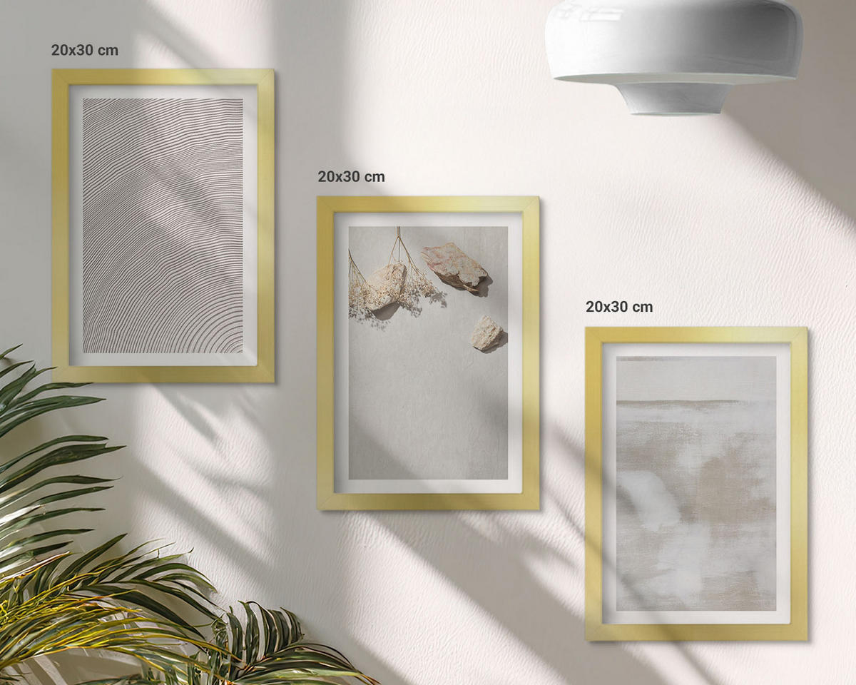WANDBILDER 3er Set - 20x30 cm Goldrahmen - Boho-Textur aus Sandsteinen - Goldfarben, Kunststoff (20/30cm) - ArtPrintCave