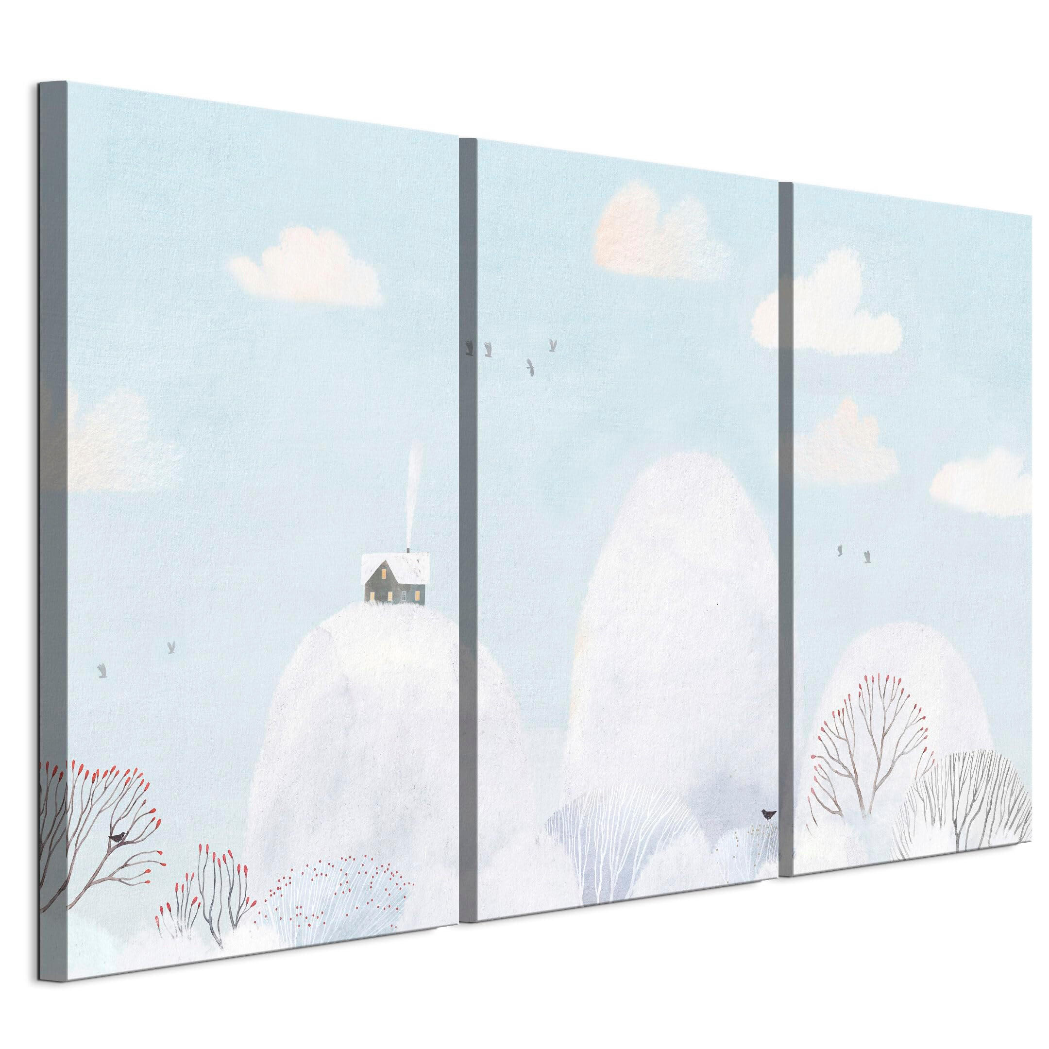 LEINWANDBILD Winter 3-tlg. 120x80 cm - Weiß, Holz (120/80cm) - LUMASOUL