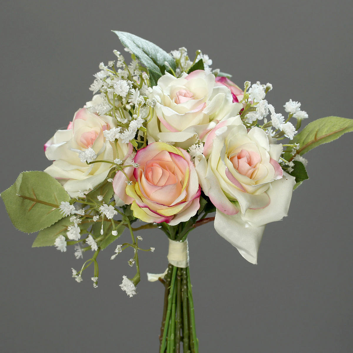 KUNSTBLUME Rosenstrauß - Toni 20 cm - Weiß, Kunststoff (20cm) - aplanta
