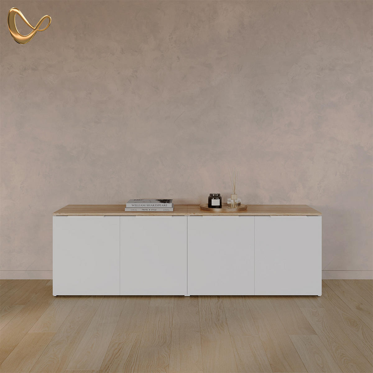 WOHNWAND Piave Weiß/Sonoma 2 Teile - Weiß/Sonoma Eiche, Holzwerkstoff (80/50/40cm) - Livinity®
