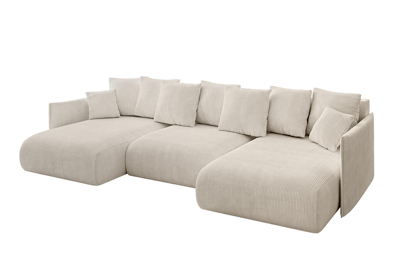 WOHNLANDSCHAFT mit Schlaffunktion und Bettkasten ONESK-U 317x177x72 Beige Cord - Beige, Holzwerkstoff/Kunststoff (317/72/177cm) - ALTDECOR