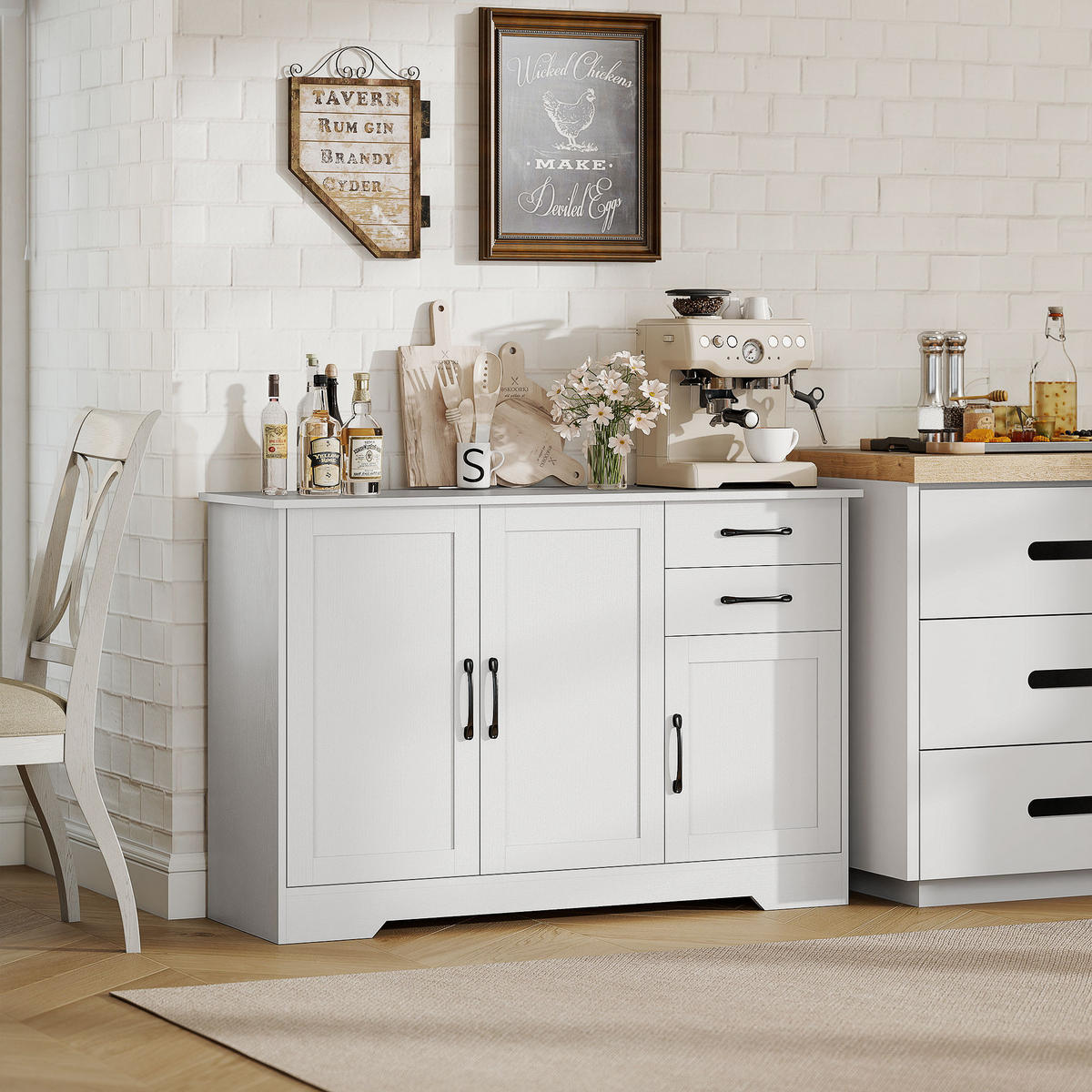 SIDEBOARD Weiß, 3 Türen, 2 Schubladen, 120/38/79 cm - Weiß, Holz (120/79/38cm) - PANGIVO