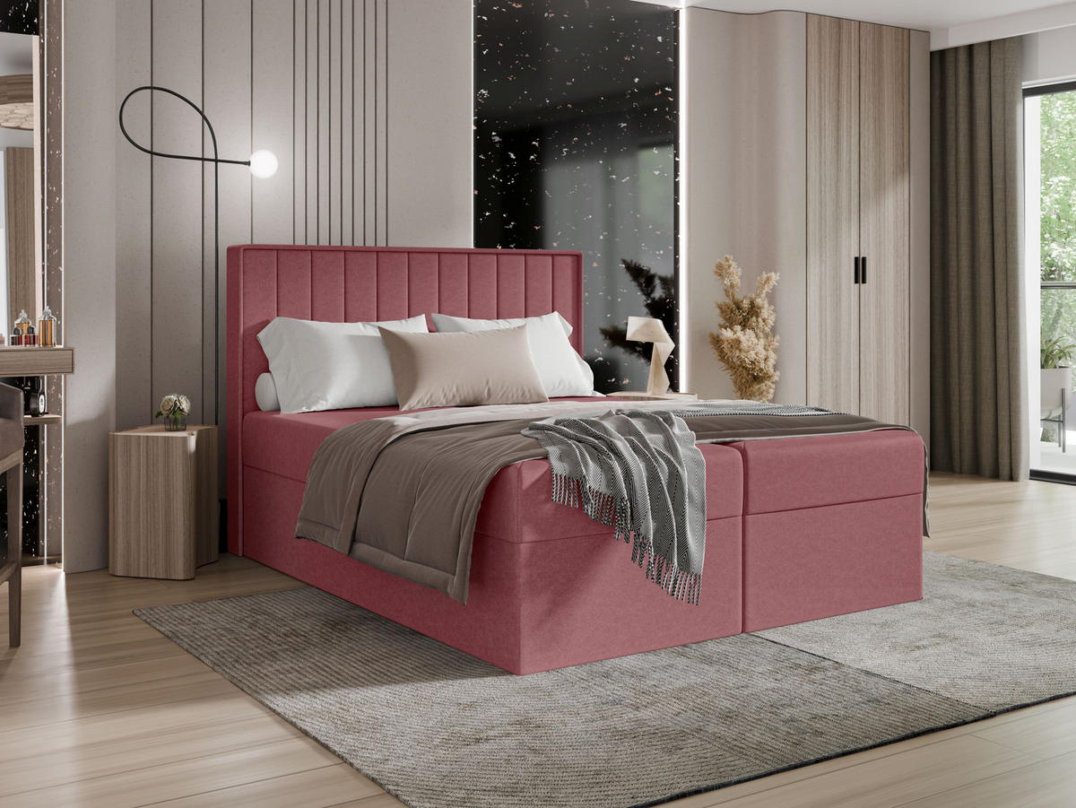 BOXBETT - Taschenmatratze + Topper 180x200 puderrosa Chenille - Hellrosa, Holz/Holzwerkstoff (180/200cm) - SIMKAM Furniture
