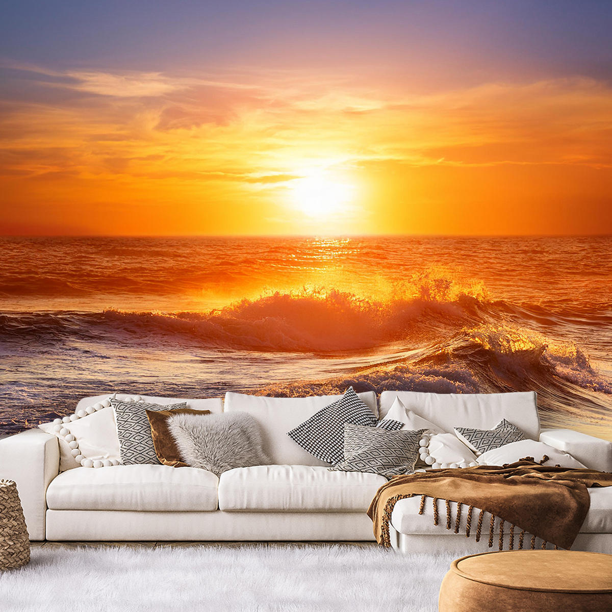 FOTOTAPETE, Meereswelle Sonnenuntergang - Orange, Papier (300/1cm) - Feeby