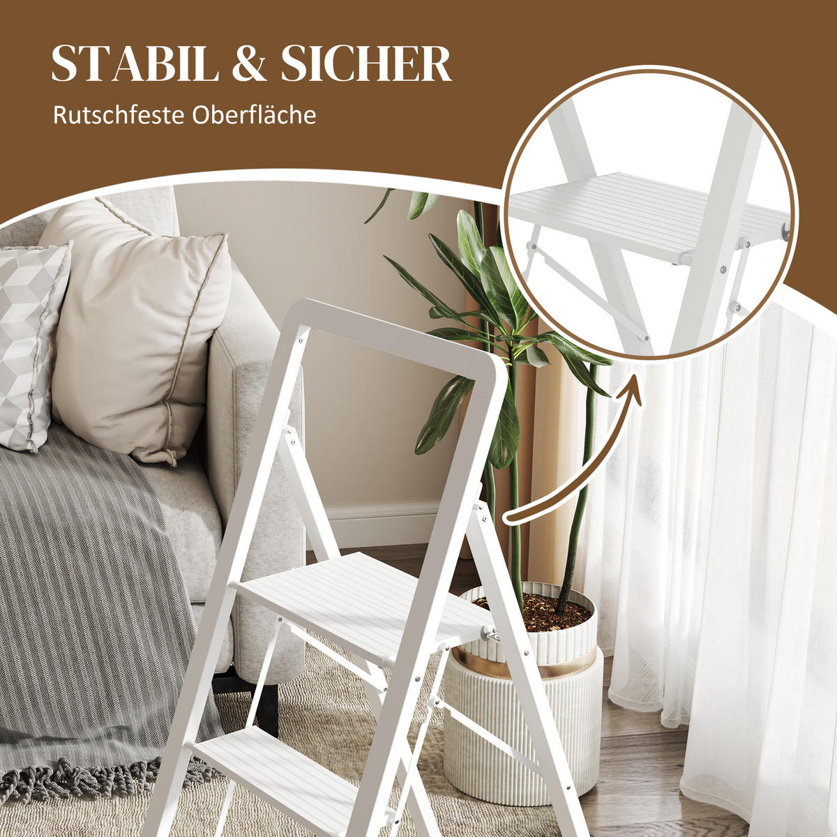 TRITTLEITER Stehleiter mit 3 Stufen Leichtbau Aluminum-Leiter 66,3 x 41,5 x 104,6 cm Weiß - Weiß, Metall (41.5/66.3/104.6cm) - HOMCOM