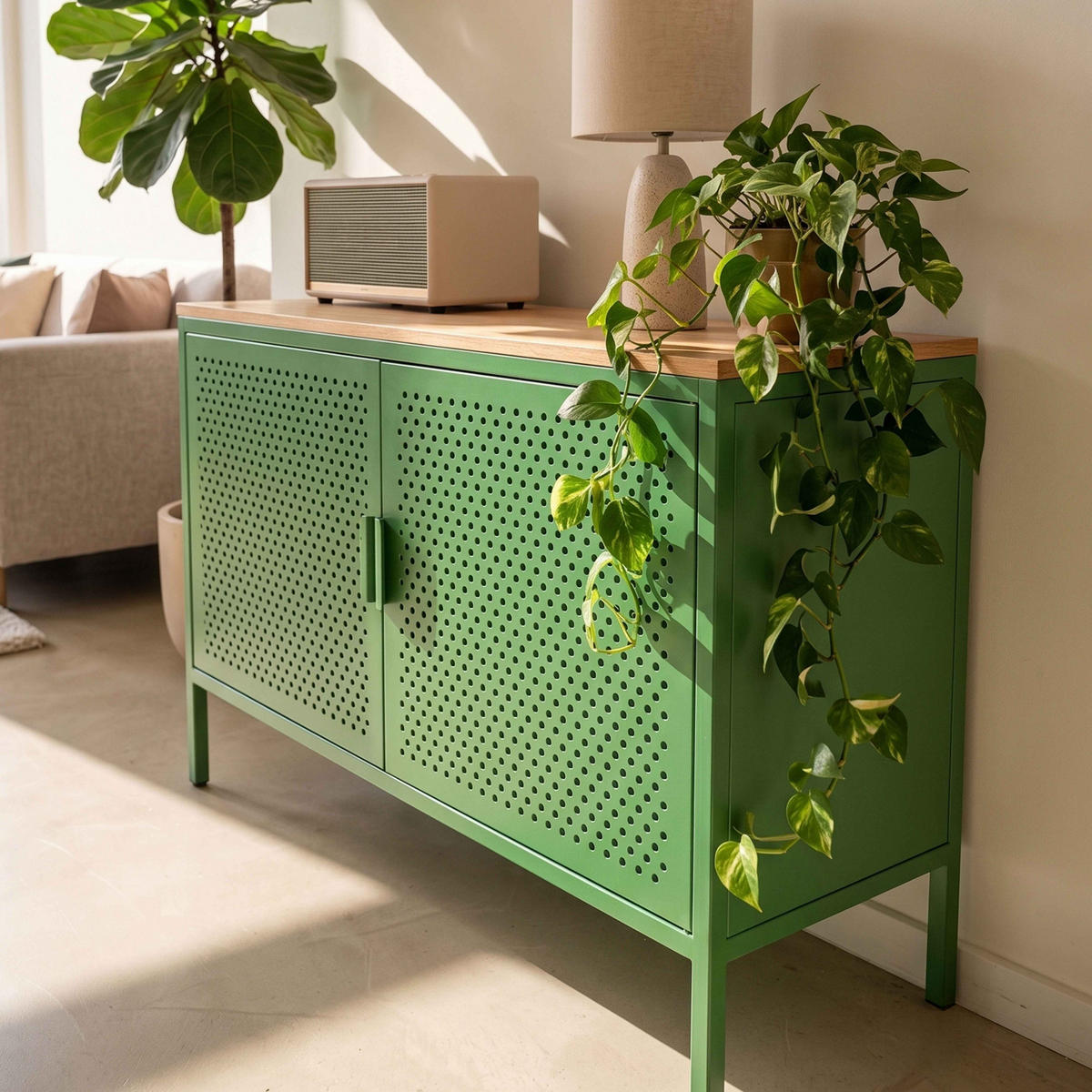 SIDEBOARD 100 cm, Grün - Grün, Metall (100/60/40cm) - Oviala