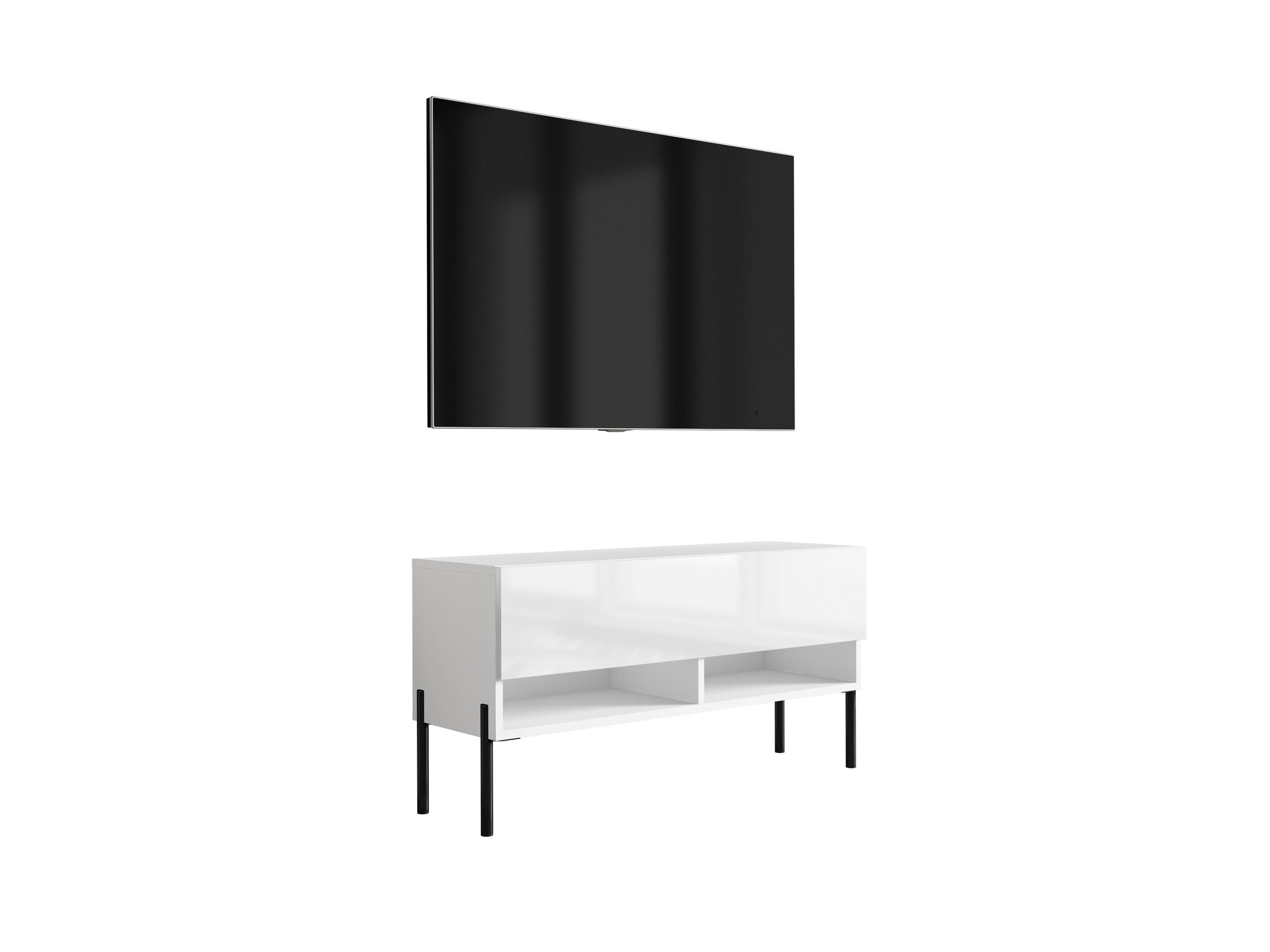 TV-LOWBOARD 100 cm Mattweiß / Hochglanzweiß, gerade schwarze Beine, 100 × 32 × 52 cm - Weiß, Holzwerkstoff (100/52/32cm) - 3XE LIVING