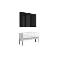 TV-LOWBOARD 100 cm Mattweiß / Hochglanzweiß, gerade schwarze Beine, 100 × 32 × 52 cm - Weiß, Holzwerkstoff (100/52/32cm) - 3XE LIVING