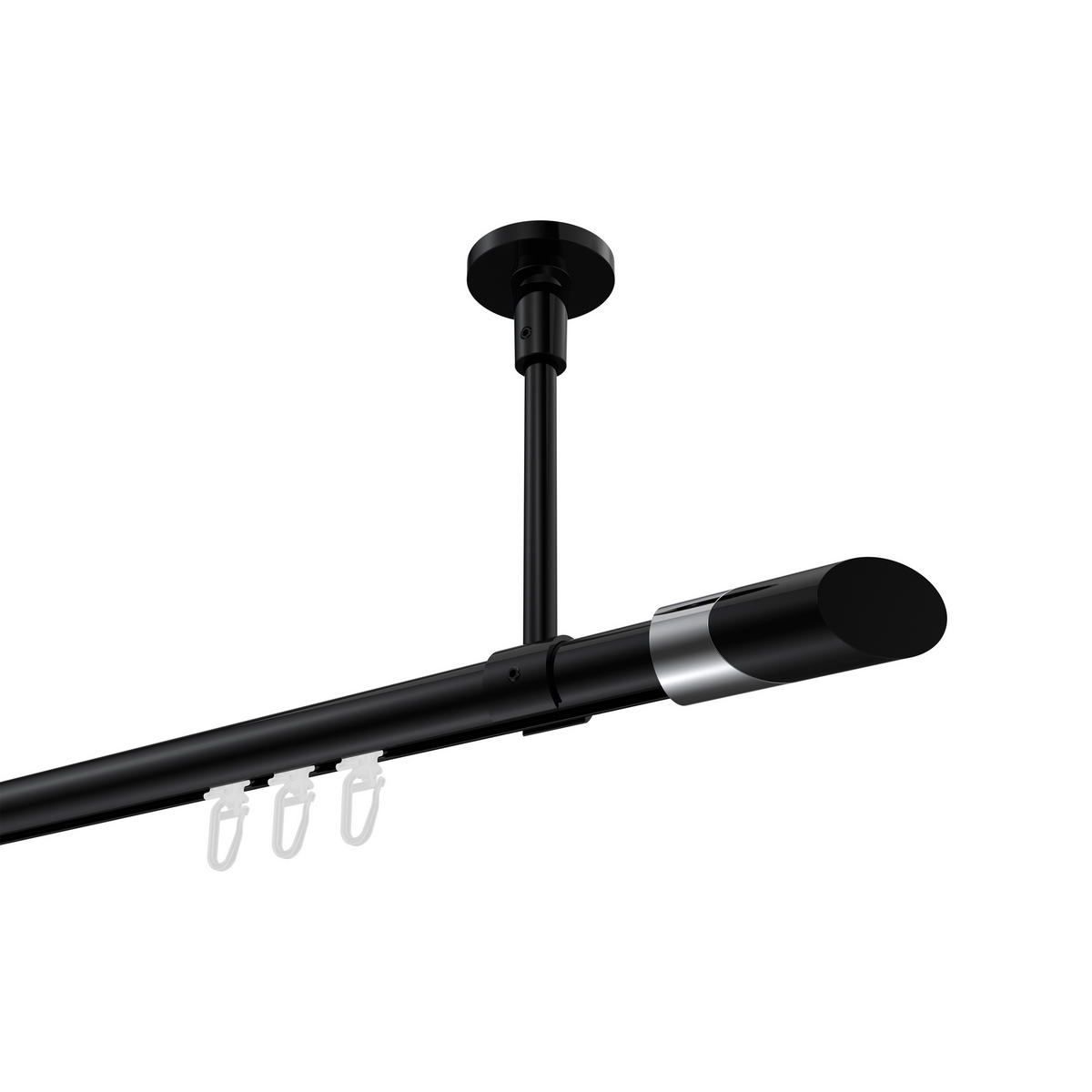 GARDINENSTANGE INNENLAUF Sonette Verano 240 cm (geteilt in 2 x 120 cm), 1-läufig, 20 mm Ø Schwarz - Chromfarben/Schwarz, Metall (240cm) - INTERDECO