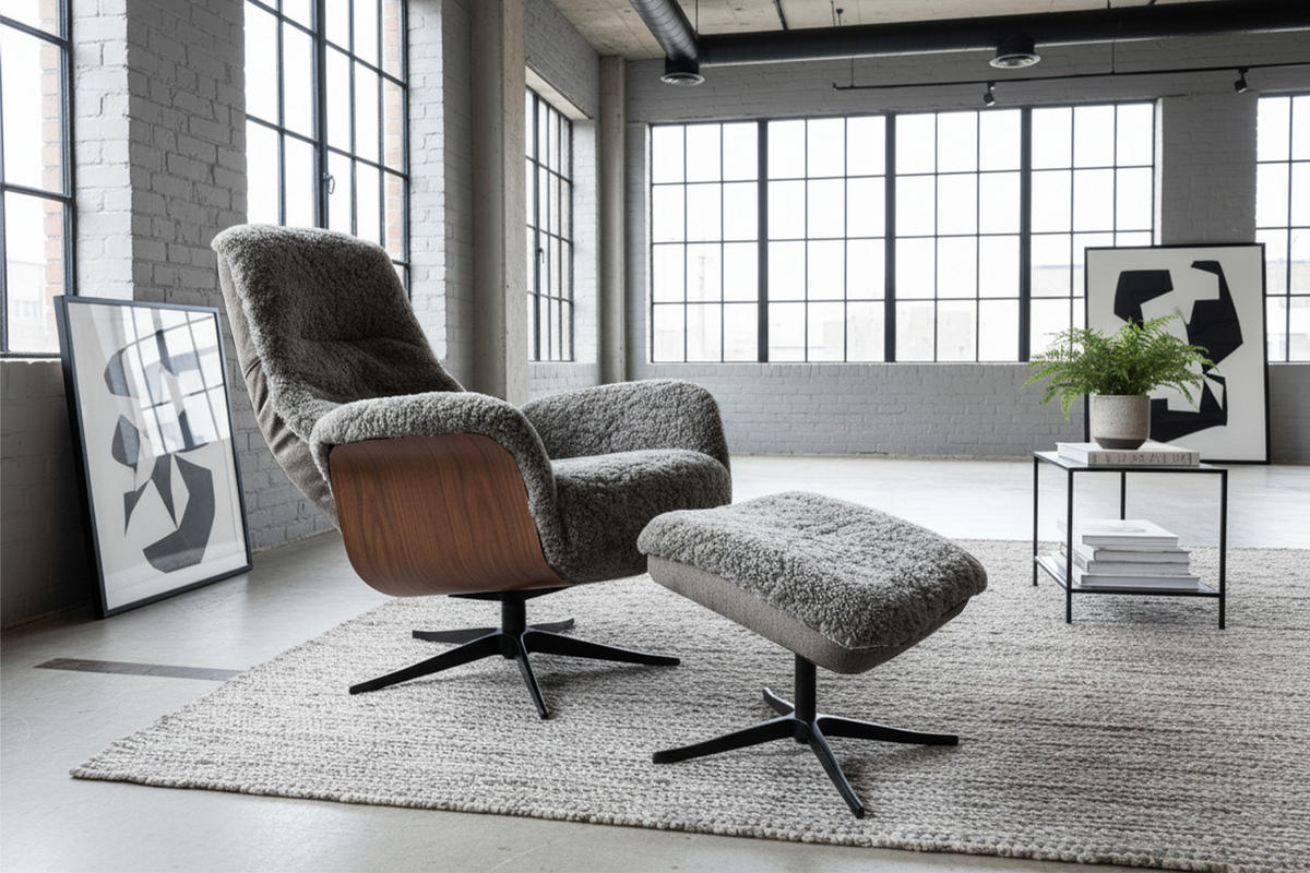 RELAXSESSEL SILVA Hellgrau Schaffell Relaxfunktion - Hellgrau/Schwarz, Naturmaterialien/Fell (77/106/86cm) - KAWOLA