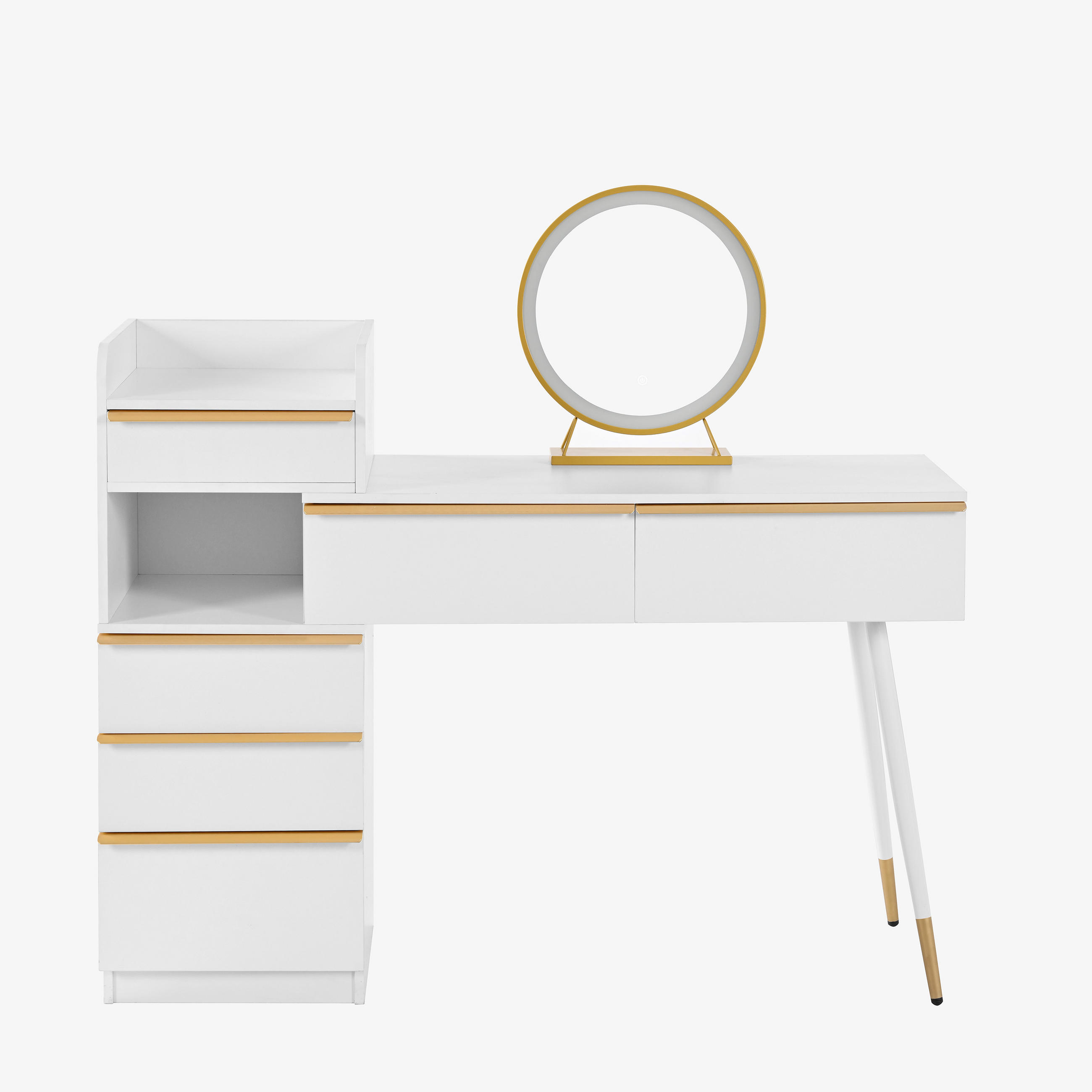 SCHMINKTISCH mit LED-Spiegel, 6 Schubladen & großem Stauraum - Weiß, Holzwerkstoff/Metall (100/102/41.5cm) - Urban Meuble