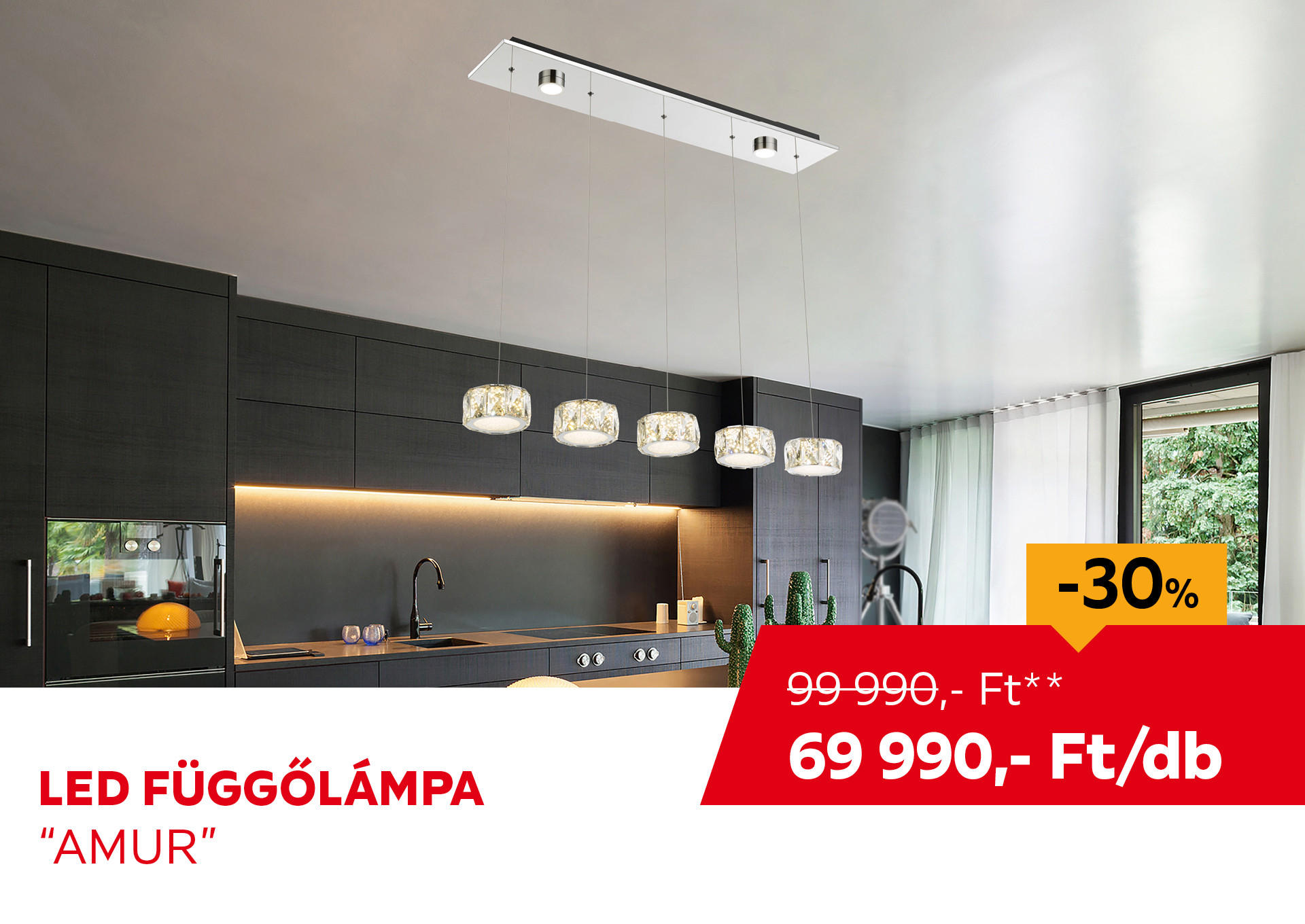 LED FÜGGŐLÁMPA "AMUR" Kiemelt termék 99990 Ft.- helyett 69990 Ft.-