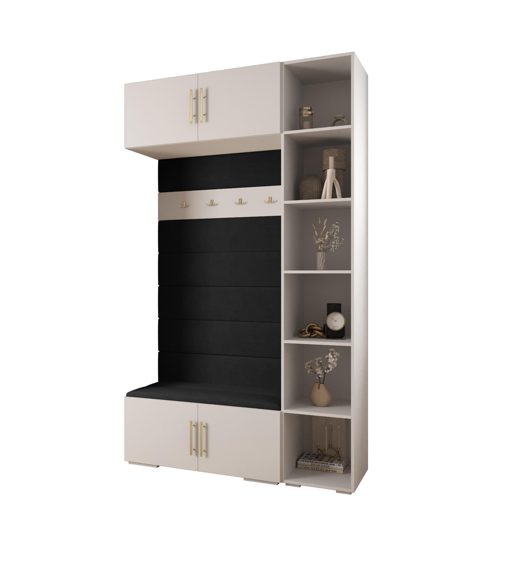 Abiks Möbel Garderoben-Set Weiß, Schwarz, Gold 140x236.7x47 cm