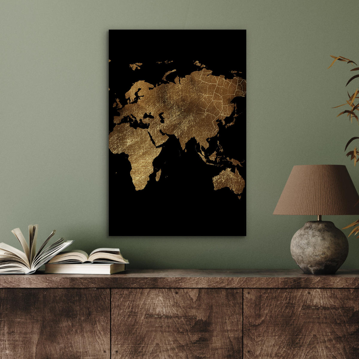 METALLBILD Weltkarte - Gold - Luxus - Erde - Schwarz 40x60 cm - Goldfarben, Metall (40/60cm) - MuchoWow