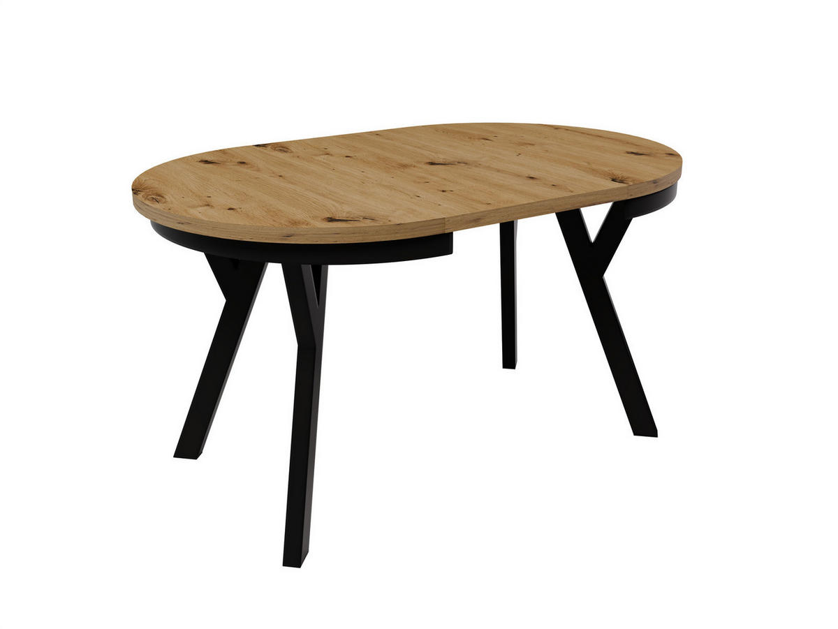 ESSTISCH ARI Rund (90-190 cm Ausziehbar Eiche Artisan Holzoptik Metallbeine) - Schwarz/Eiche Artisan, Holz/Holzwerkstoff (90/90/76cm) - Ravio