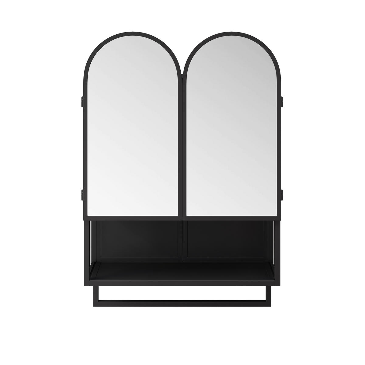 SPIEGELSCHRANK mit 2 Türen 60x20x83cm in Schwarz mit Metallrahmen und Regal - Schwarz, Glas (60/83/20cm) - Modfu