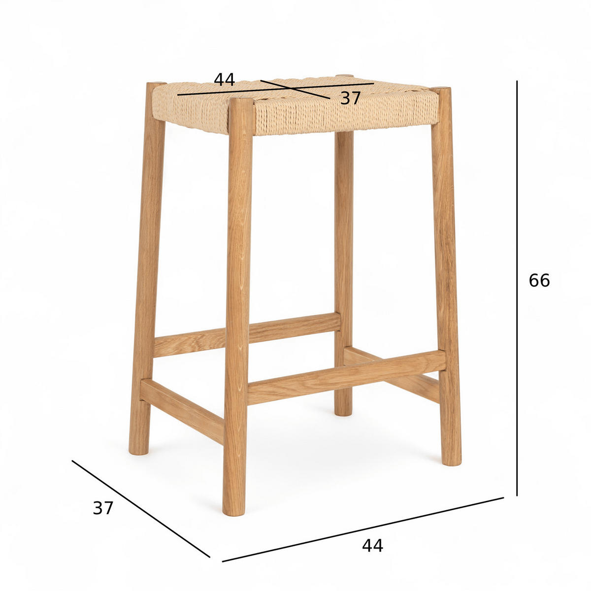 BARHOCKER-SET 3 Stück in Rattan / Eiche Wildeiche - Honigeiche/Eichefarben, Holz/Papier (44/66/37cm) - Furnhouse